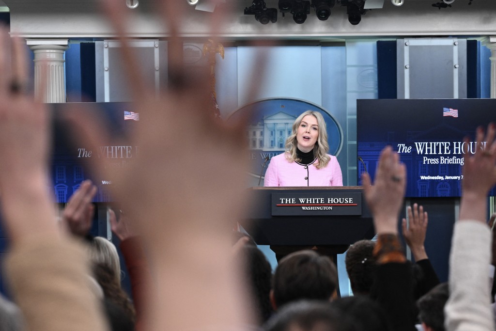 White House Press Secretary Karoline Leavitt speaks during a press briefing in the Brady Briefing Room of the White House in Washington, DC, on January 7. (AFP)