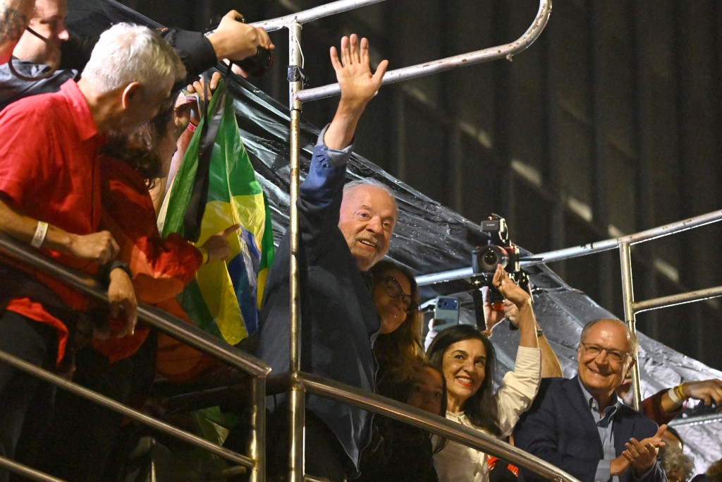 Brazil's President and presidential candidate Luiz Inacio Lula da Silva gestures to supporters after winning the presidential runoff election in Sao Paulo, Brazil, on October 25, 2026. (AFP)