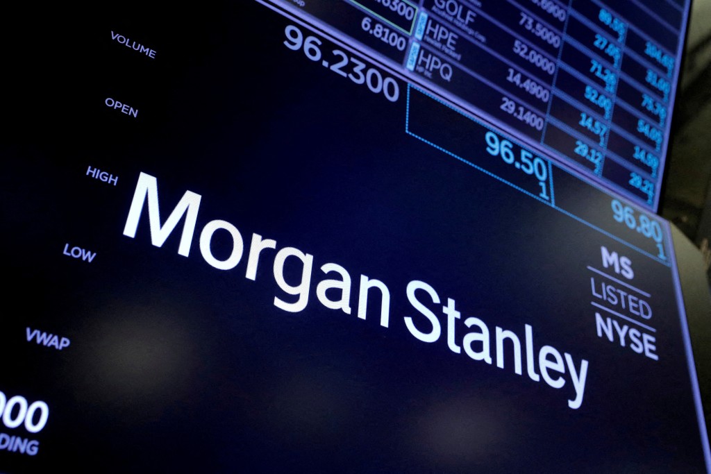 The logo for Morgan Stanley is seen on the trading floor at the New York Stock Exchange (NYSE) in Manhattan, New York City, U.S., August 3, 2021. REUTERS
