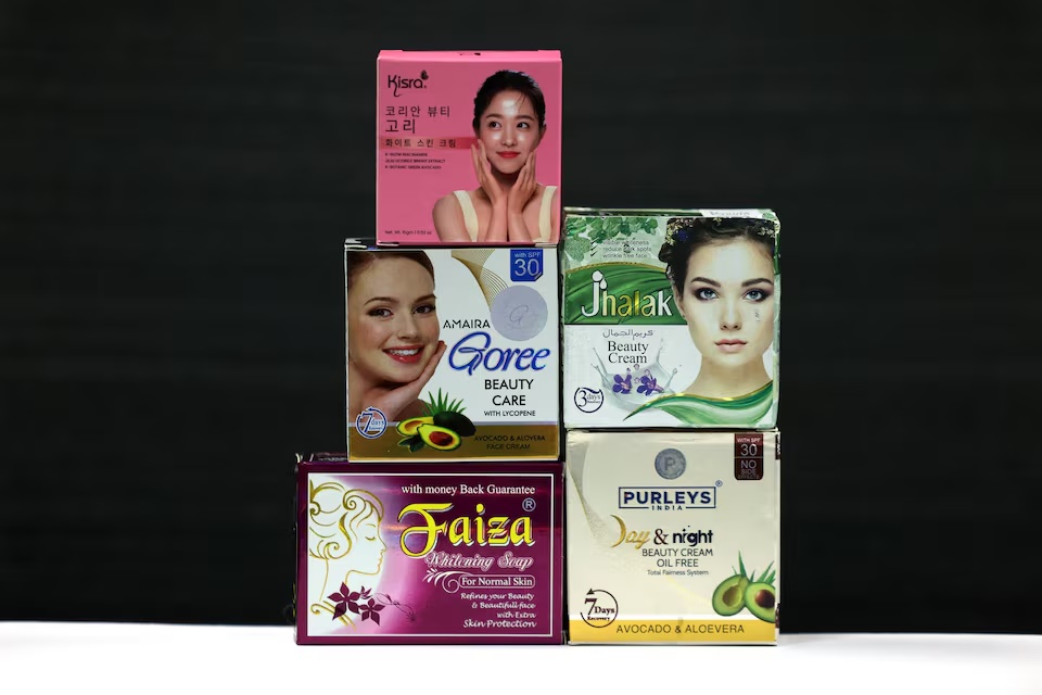 Skin brightening cosmetic products are seen in this illustration taken September 7, 2026. REUTERS/Bhawika Chhabra/Illustration