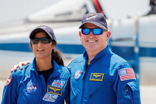 NASA astronauts Butch Wilmore and Suni Williams pose ahead of the launch of Boeing's Starliner-1 Crew Flight Test (CFT), in Cape Canaveral, Florida, U.S., April 25, 2024. REUTERS/Joe Skipper/File Photo NASA astronauts Butch Wilmore and Suni Williams pose ahead of the launch of Boeing's Starliner-1 Crew Flight Test (CFT), in Cape Canaveral, Florida, U.S., April 25, 2024. REUTERS/Joe Skipper/File Photo