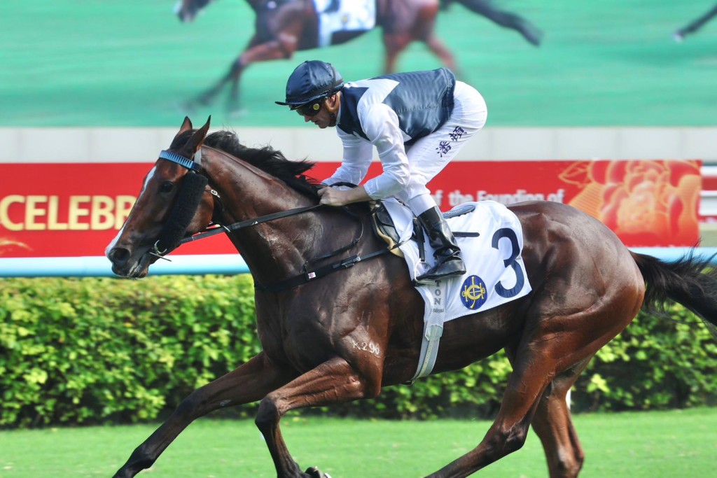 Invincible Ibis impresses over 1,400m after Zac Purton gave him plenty of room to move in the straight (SING TAO) 