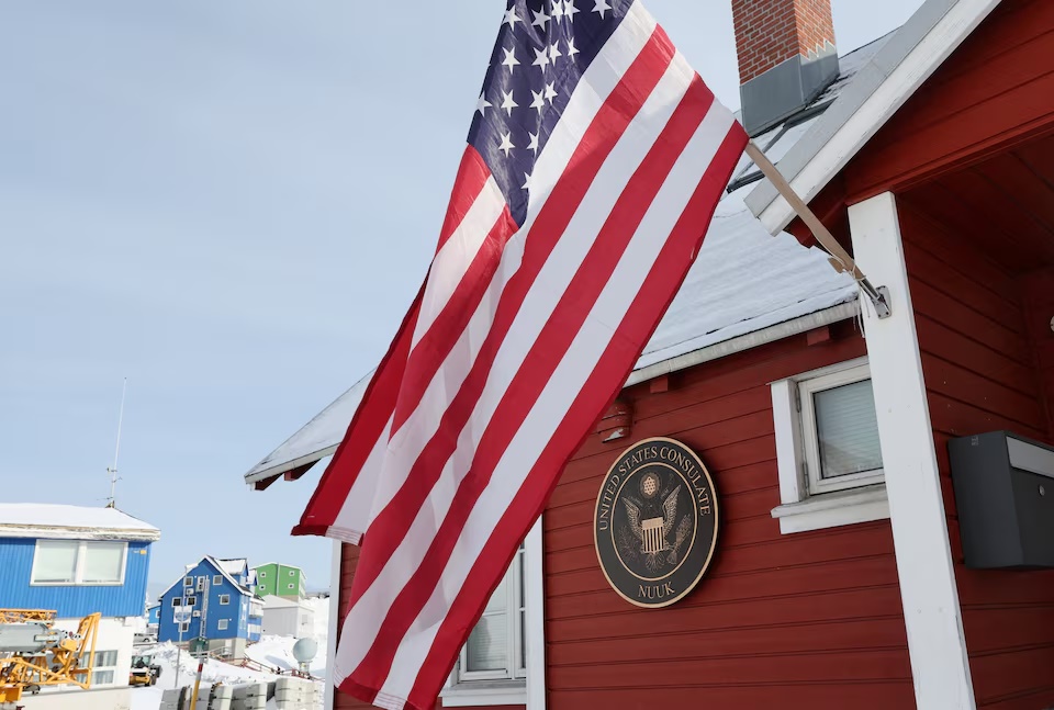  The U.S. flag flies outside their consulate in Nuuk, Greenland, March 27, 2025. REUTERS/Leonhard Foeger/File Photo 