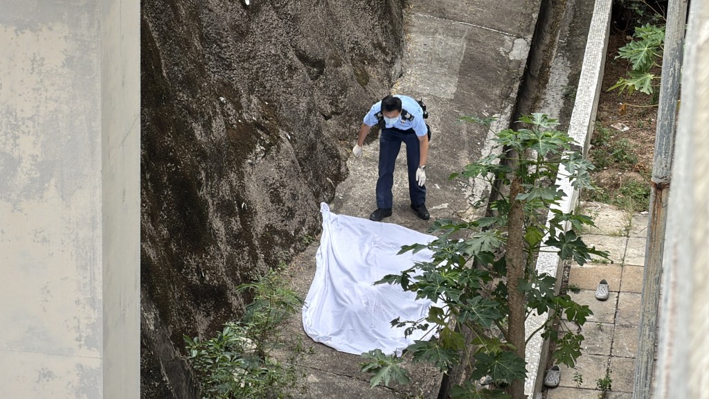 The police covered the body with a white cloth.