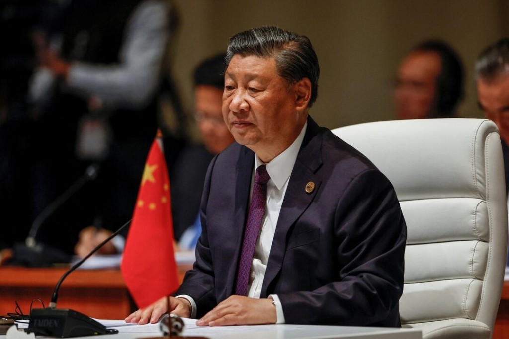  President of China Xi Jinping attends the plenary session during the 2023 BRICS Summit at the Sandton Convention Centre in Johannesburg, South Africa on August 23, 2023. GIANLUIGI GUERCIA/Pool via REUTERS