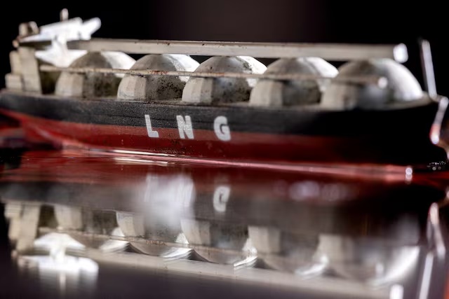 Model of LNG tanker is seen in this illustration taken May 19, 2022. REUTERS/Dado Ruvic/Illustration/File Photo