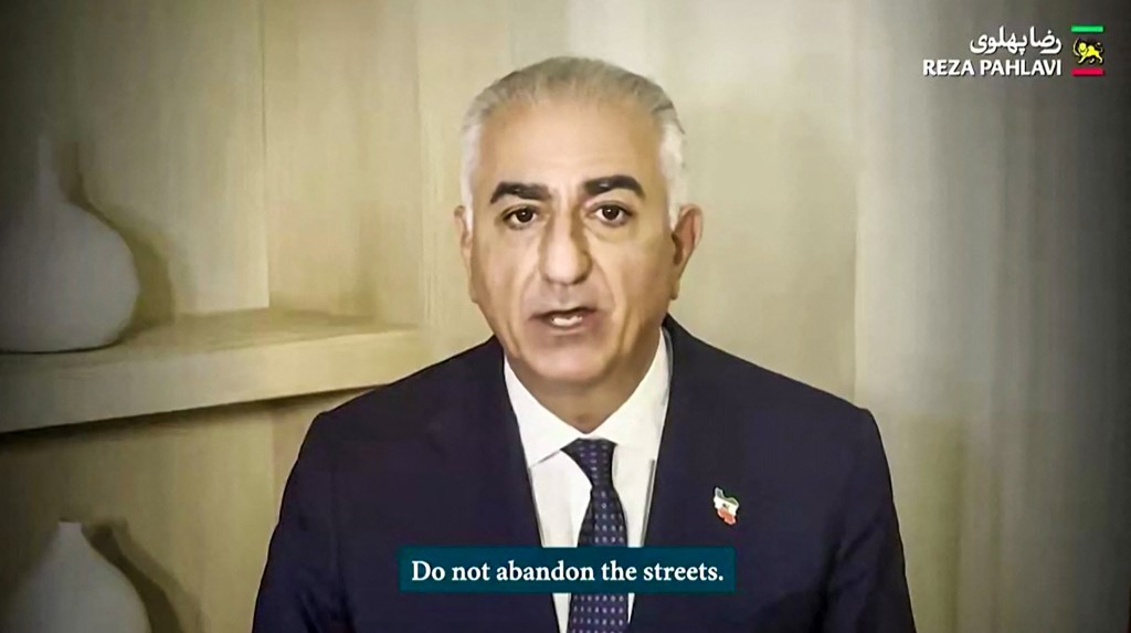 A grab taken on January 11, 2026, from an undated video message released by Reza Pahlavi on social media, shows Reza Pahlavi, the US-based son of Iran's ousted shah, speaking in Farsi and telling protestors not to "abandon the streets" and that he will "soon be by [their] side". (AFP)