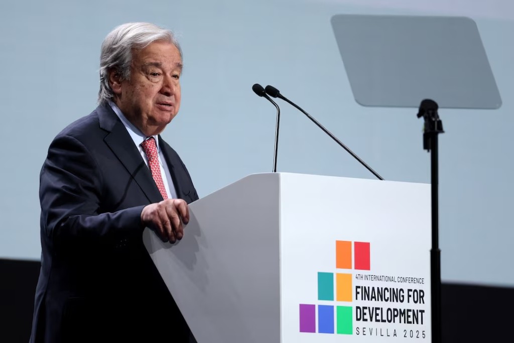 UN Secretary-General Antonio Guterres speaks during the opening segment of the 4th International Conference on Financing for Development, in Seville, Spain, June 30, 2025. (REUTERS/Claudia Greco)