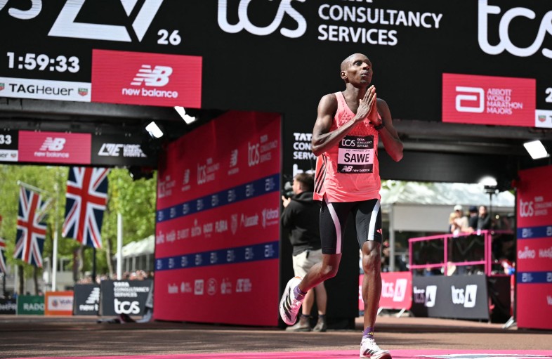 Sabastian Sawe makes history in winning the London Marathon. AFP
