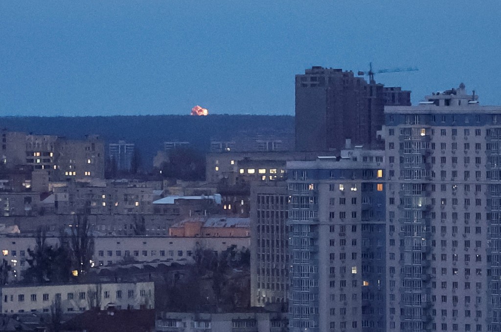 A drone explodes during a Russian missile and drone strike, amid Russia's attack on Ukraine, in Kyiv, Ukraine December 23, 2025. (Reuters)