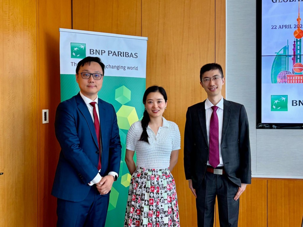 From left: Jason Lui,Jacqueline Rong, chief China economist at BNP Paribas, Christopher Li, Head of Asia Credit Trading Desk Analysts at BNP Paribas
