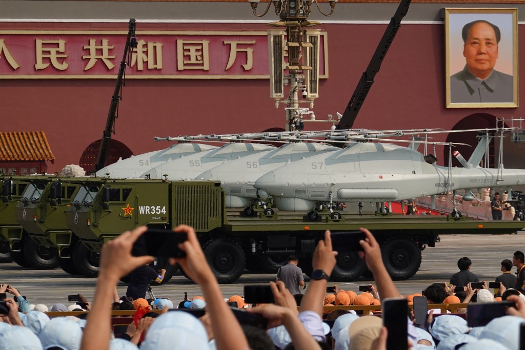 Unmanned operations group displays unmanned ship-based helicopters during a military parade to mark the 80th anniversary of the end of World War Two, in Beijing, China, September 3, 2025. (Reuters)