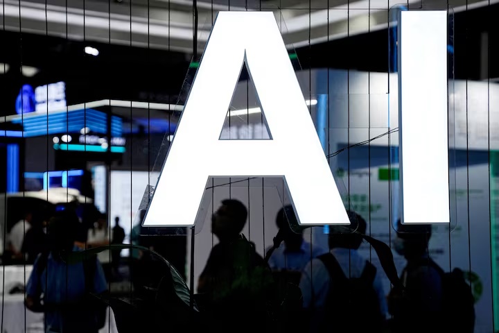 An AI (Artificial Intelligence) sign is seen at the World Artificial Intelligence Conference (WAIC) in Shanghai, China July 6, 2023. REUTERS/Aly Song/File Photo