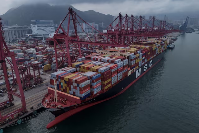 A general view shows container terminal in Hong Kong, China, April 23, 2025. REUTERS/Tyrone Siu/File Photo 