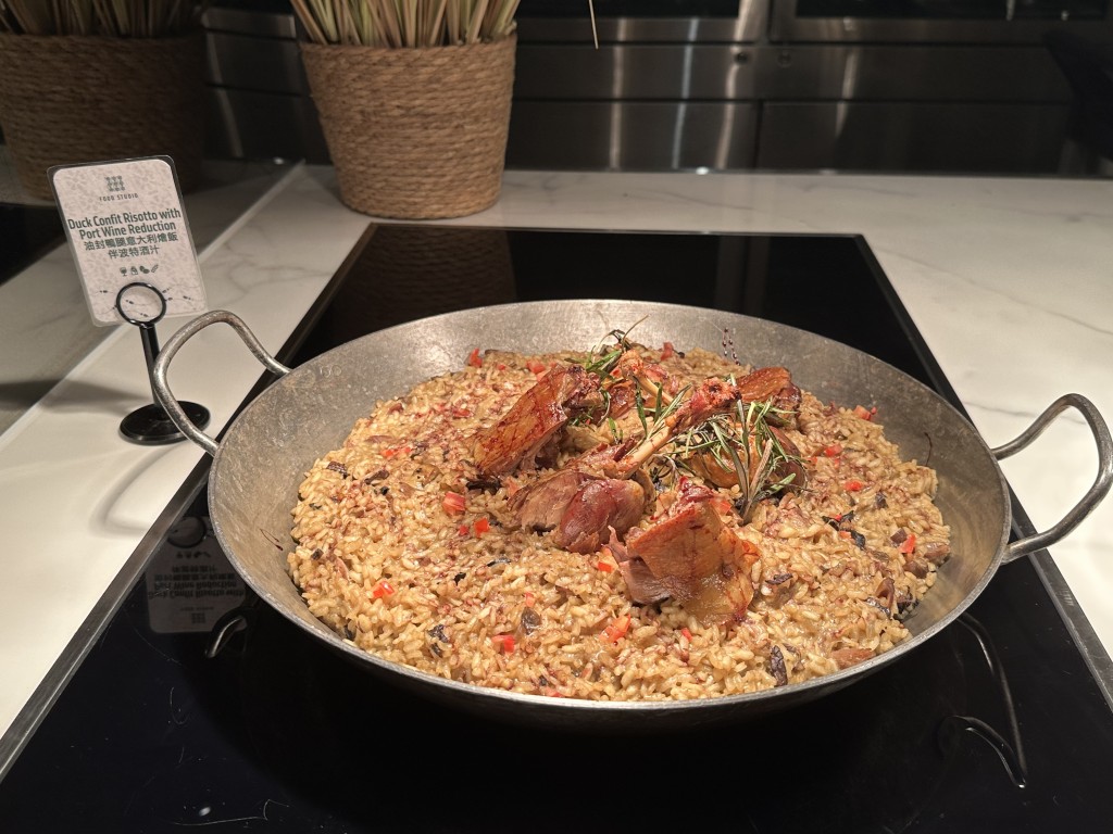 Duck Confit Risotto with Port Wine Reduction.