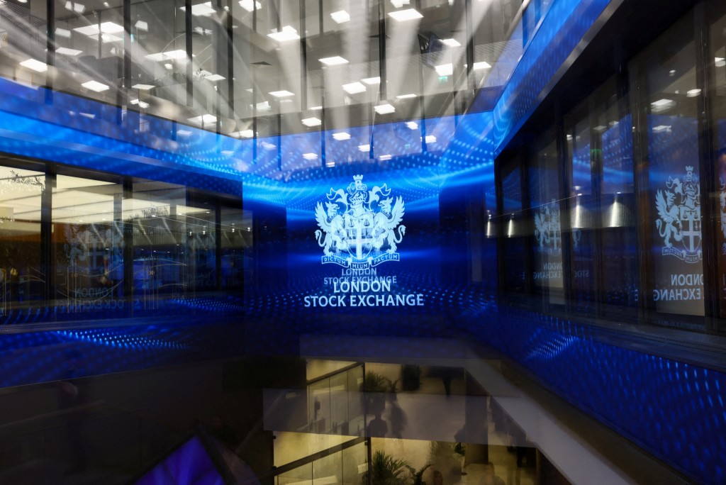 A screen displays the logo of the London Stock Exchange at their headquarters in London, Britain January 19, 2026. REUTERS/Jack Taylor