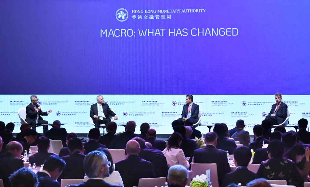 From left: HKMA deputy chief executive Arthur Yuen, HSBC CEO Georges Elhedery, General Atlantic chairman and CEO William Ford and UBS chairman of the board of directors Colm Kelleher at the 2025 Global Financial Leaders' Investment Summit.