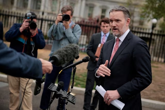 U.S. Trade Representative Jamieson Greer speaks with reporters at the White House in Washington, D.C., U.S., April 2, 2026. REUTERS/Evan Vucci/File Photo 