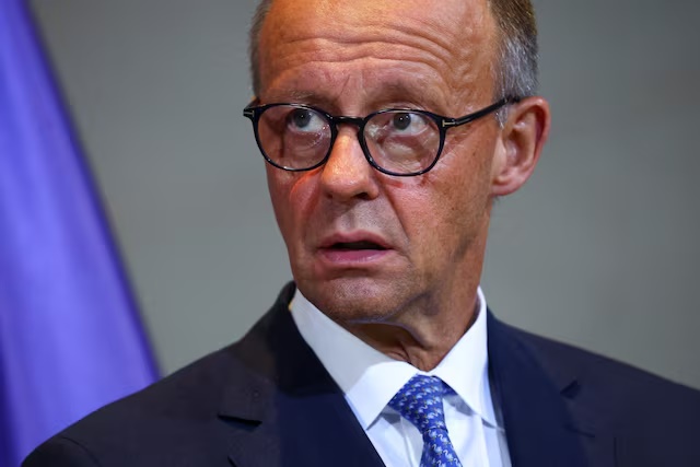 German Chancellor Friedrich Merz addresses the media with Norway's Prime Minister Jonas Gahr Store (not pictured) at the Chancellery in Berlin, Germany, July 21, 2025.REUTERS/Lisi Niesner/File Photo 