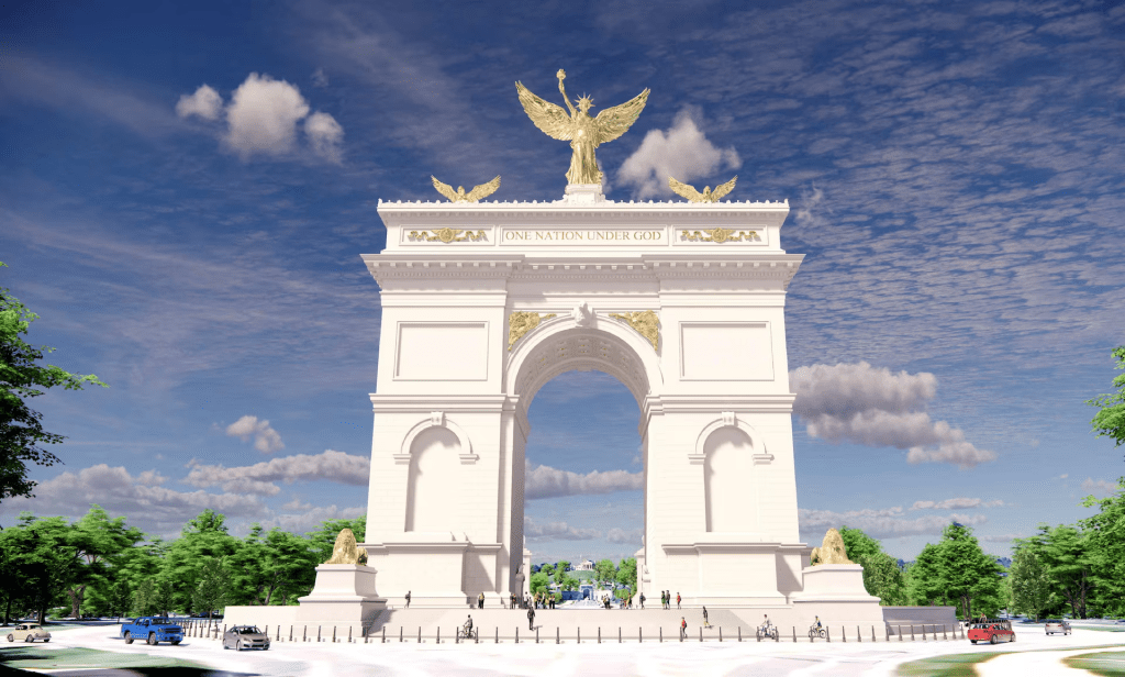 An artist's rendering of U.S. President Donald Trump's proposed 'Independence Arch' is seen in this handout obtained on April 10, 2026. U.S. Commission on Fine Arts/Handout via REUTERS