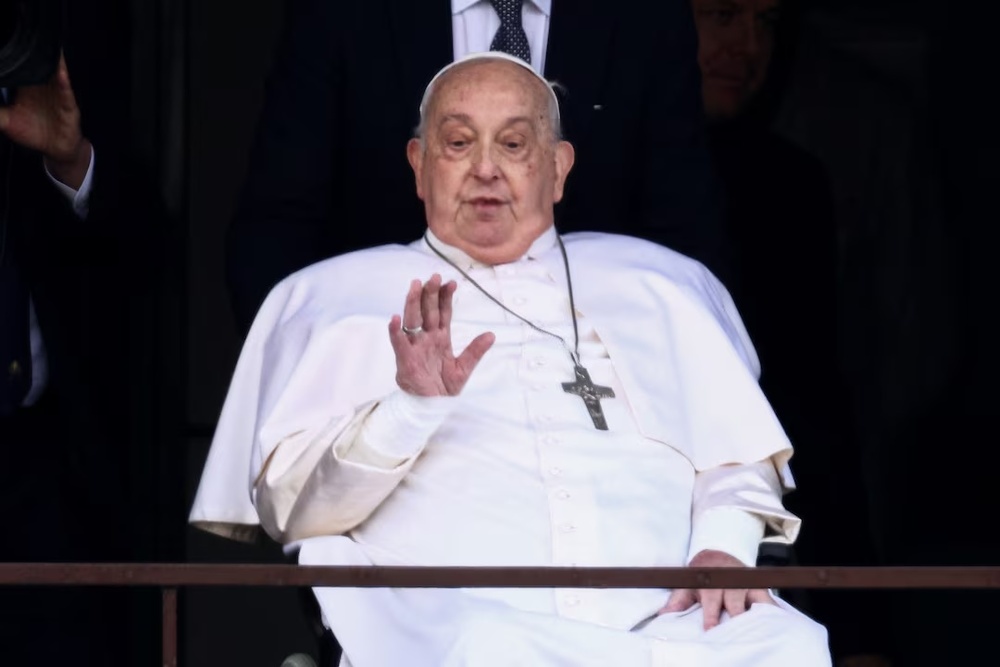 Pope Francis gestures during his first public appearance in five weeks, on the day he is set to be discharged from Gemelli Hospital, in Rome, Italy, March 23, 2025. (Reuters) Pope Francis gestures during his first public appearance in five weeks, on the day he is set to be discharged from Gemelli Hospital, in Rome, Italy, March 23, 2025. (Reuters)