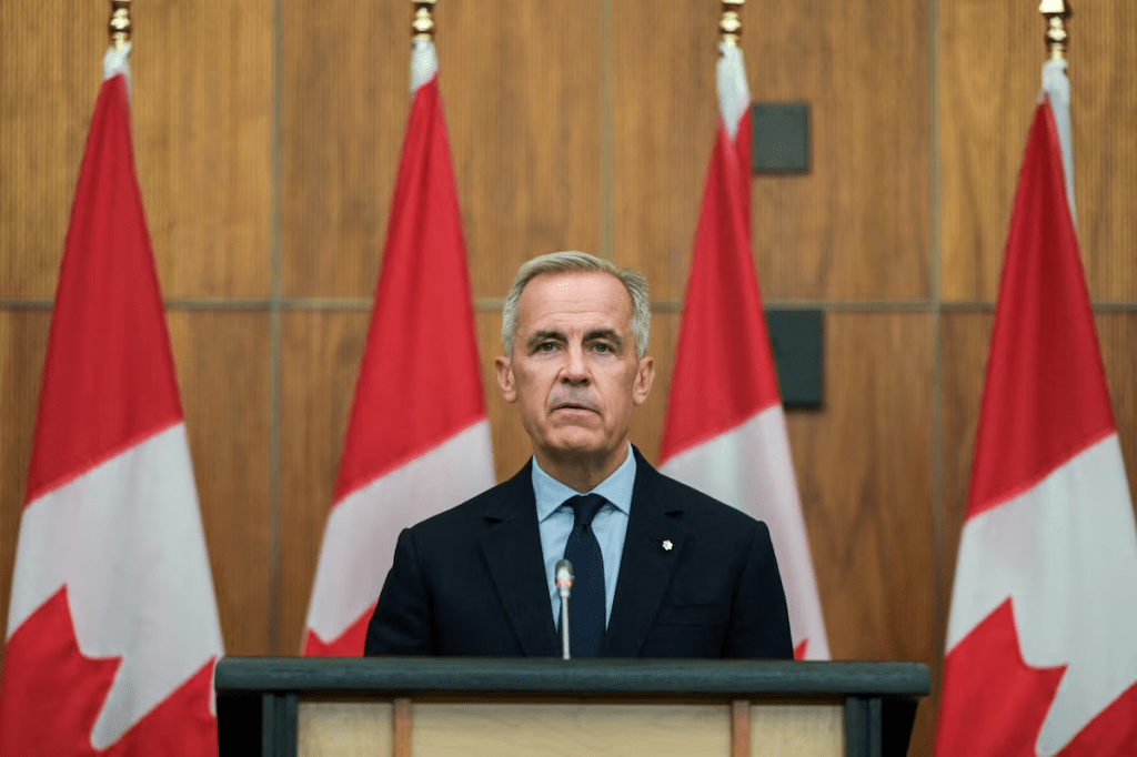 Canada's Prime Minister Mark Carney speaks during a press conference on Parliament Hill in Ottawa, Ontario, Canada, August 22, 2025. REUTERS/James Park/ File Photo 