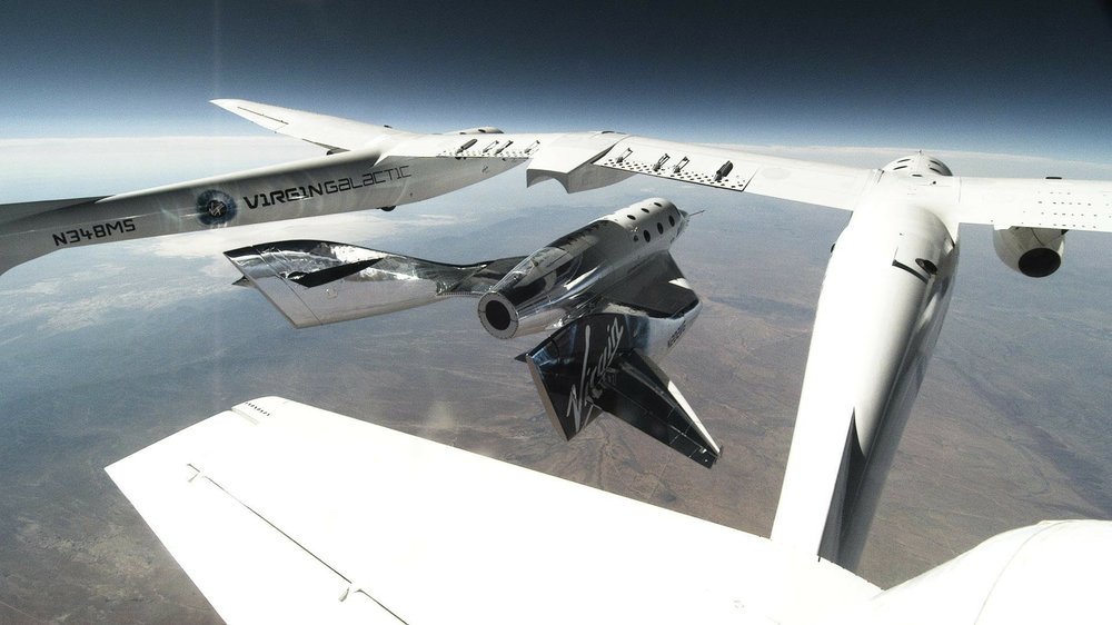 This photo provided by Virgin Galactic shows SpaceShipTwo Unity being released from the carrier mothership, VMS Eve for second successful glide flight in New Mexico on Thursday, June 25, 2020. This photo provided by Virgin Galactic shows SpaceShipTwo Unity being released from the carrier mothership, VMS Eve for second successful glide flight in New Mexico on Thursday, June 25, 2020.