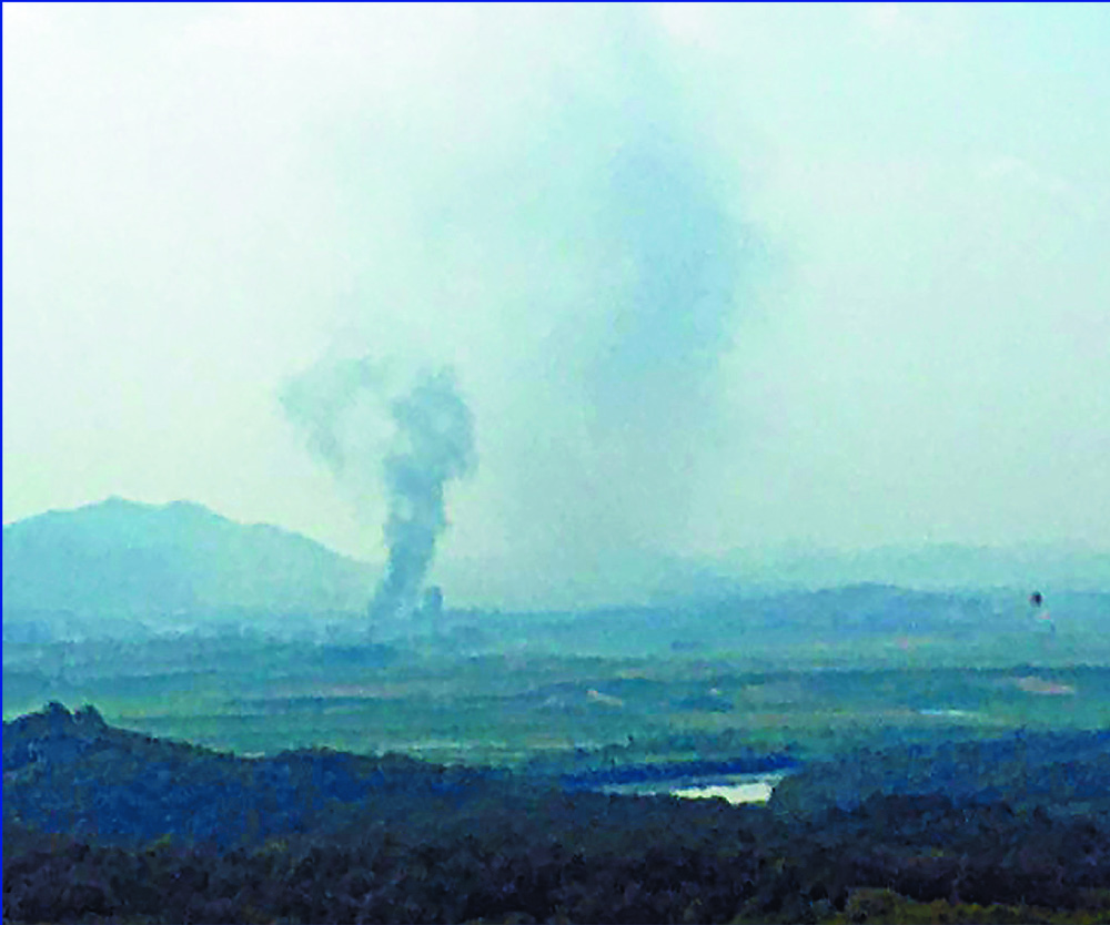 Smoke rises from Kaesong after the North blew up the inter-Korean liaison office building, which was opened in September 2018, below. AP Smoke rises from Kaesong after the North blew up the inter-Korean liaison office building, which was opened in September 2018, below. AP