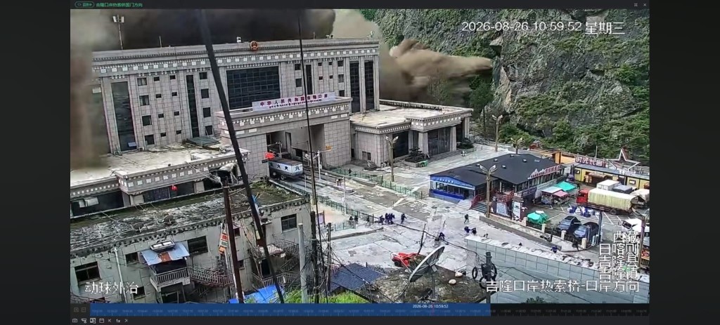 The entire reinforced concrete building at the Jilong Port in Xigaze, Tibet, has been engulfed by the debris flow.