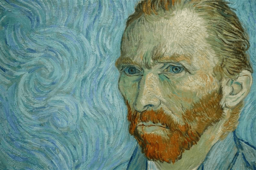 Circular brush strokes are seen in a detail from the oil painting "Portrait de l'Artiste", September 1889, a self-portrait by Vincent van Gogh during press day for the exhibition, "Van Gogh/Artaud The Man Suicided by Society", at the Musee d'Orsay in Paris March 10, 2014. REUTERS/John Schults 