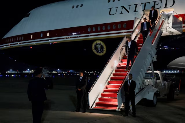 U.S. President Donald Trump arrives aboard the new Qatari-gifted Air Force One, as he returns to Washington after participating in a NATO leaders' summit in Turkey, at Joint Base Andrews, Maryland, U.S., July 9, 2026. REUTERS/Jonathan Ernst/File Photo