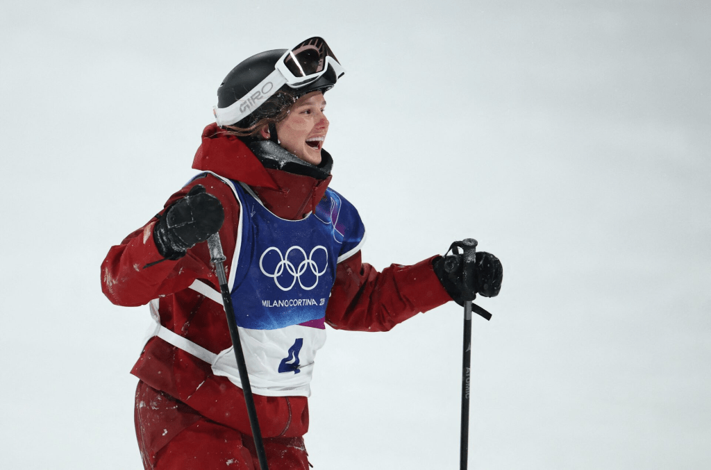 Milano Cortina 2026 Olympics - Freestyle Skiing - Women's Freeski Big Air Final - Livigno Snow Park, Livigno, Italy - February 16, 2026. Megan Oldham of Canada celebrates after winning gold medal at the Women's Freeski Big Air Final. REUTERS/Marko Djurica