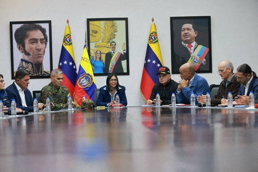 A photograph posted by Delcy Rodriguez, the acting President of Venezuela, on her Instagram account shows her attending a meeting, after the U.S. launched an attack on Venezuela, capturing its President Nicolas Maduro and his wife Cilia Flores, in a social media post released on January 4, 2026. (Reuters)