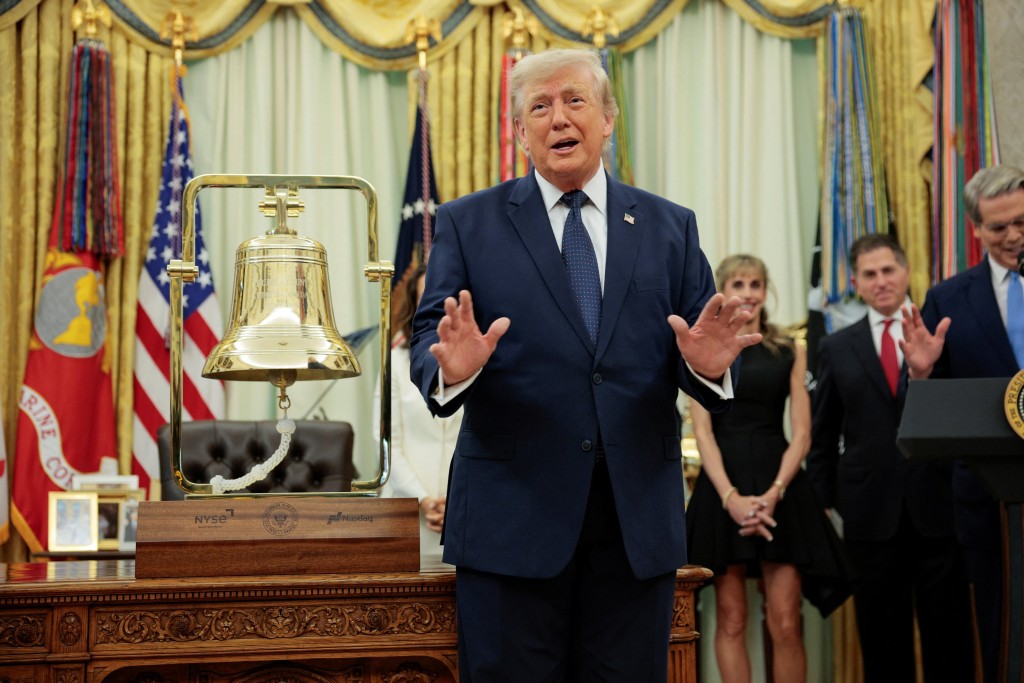 U.S. President Donald Trump gestures after ringing the opening bell for the New York Stock Exchange (NYSE) and Nasdaq during an event to mark the launch of "Trump Accounts" in the Oval Office at the White House in Washington, D.C., U.S., July 6, 2026. (Reuters)