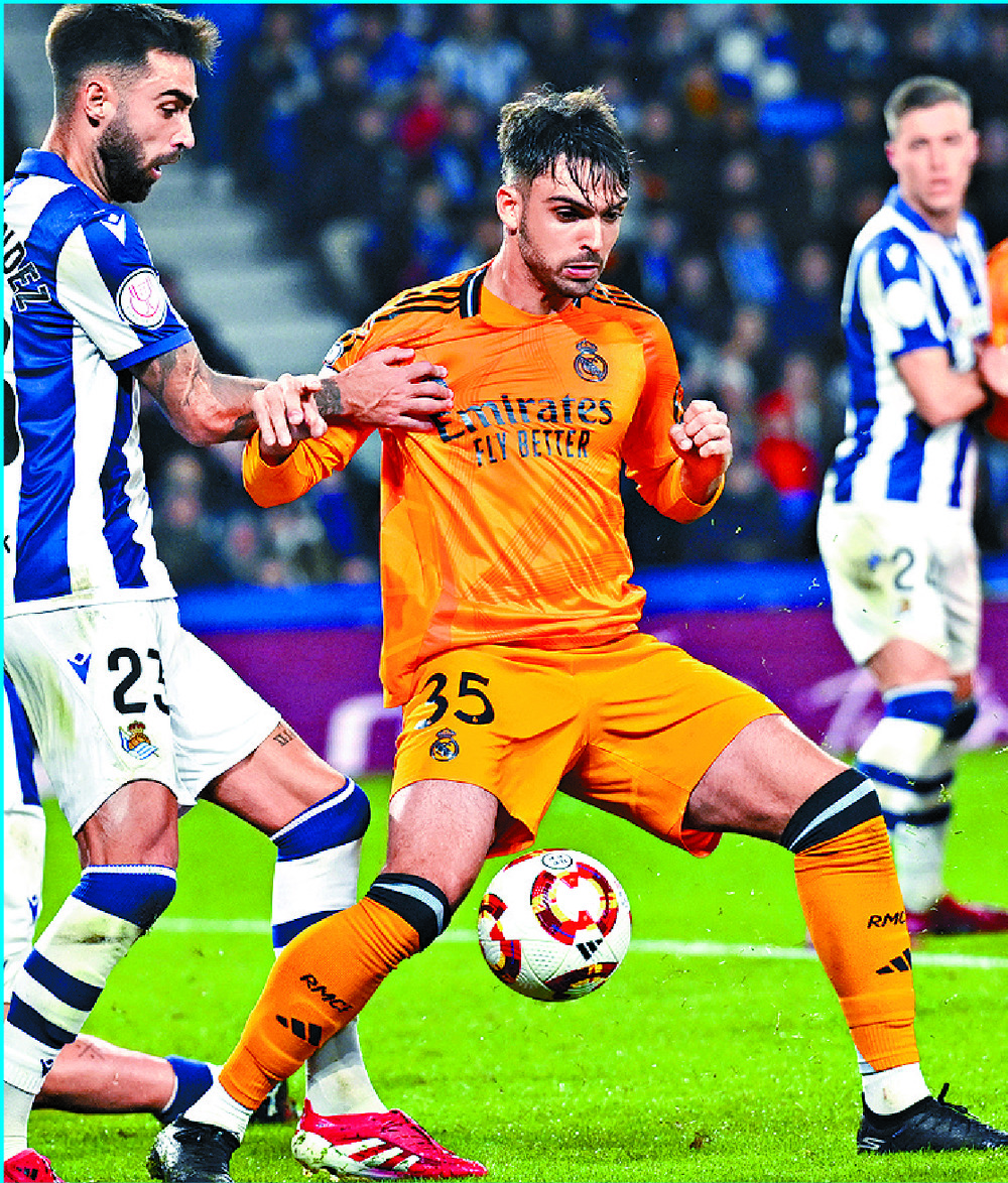 Raul Asencio, in action against Brais Mendez, was taken off at half-time. AP Raul Asencio, in action against Brais Mendez, was taken off at half-time. AP