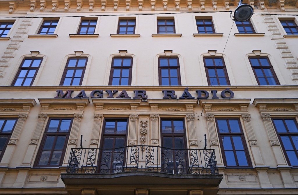This photo taken on August 5, 2026 shows the remaining facade of the former Hungarian Public Radio building, Magyar Radio, in Budapest, after most of the historic buildings were demolished.