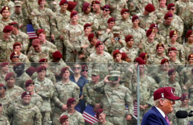 U.S. President Donald Trump delivers remarks during a rally in Fort Bragg, North Carolina, U.S., June 10, 2025. REUTERS/Evelyn Hockstein/File Photo