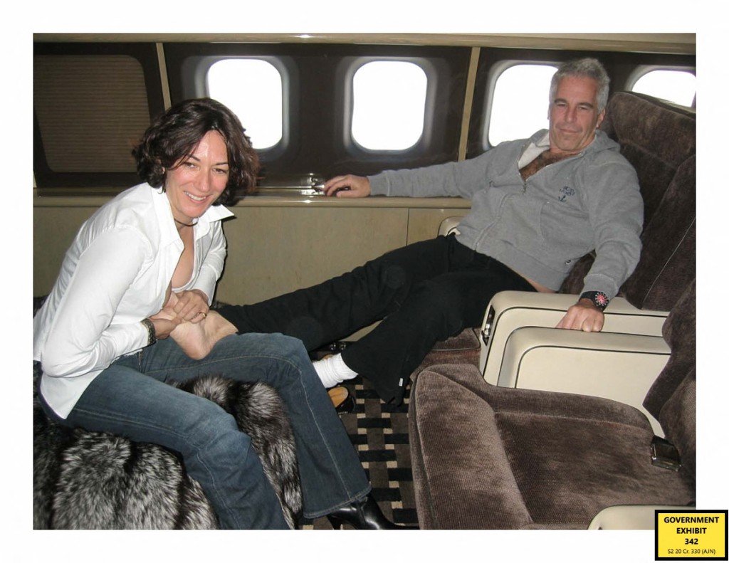 (FILES) This undated trial evidence image obtained December 8, 2021, from the US District Court for the Southern District of New York shows British socialite Ghislaine Maxwell and US financier Jeffrey Epstein. (Photo by Handout / US District Court for the Southern District of New York / AFP)
