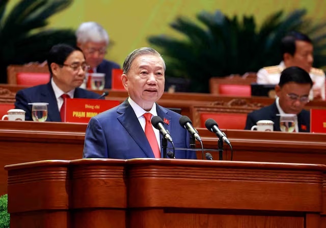 Vietnam's Communist Party General Secretary To Lam speaks during the 14th National Party Congress in Hanoi, Vietnam, January 20, 2026. VNA/Handout via REUTERS 