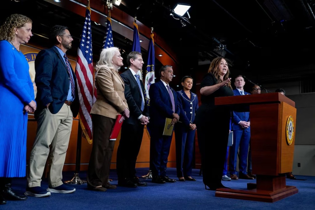  U.S. Representative Adelita Grijalva (D-AZ) speaks during a press conference, on Capitol Hill in Washington, D.C., U.S., November 12, 2025. REUTERS/Elizabeth Frantz