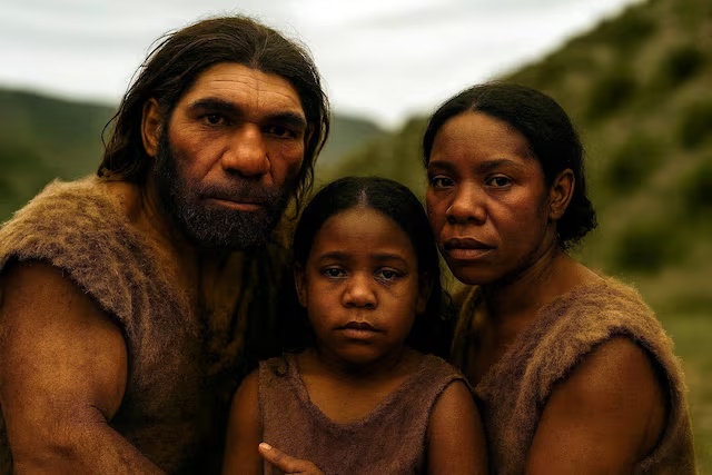 An AI-reconstructed image, created at Tel Aviv University, shows a mixed Neanderthal–Homo Sapiens family. Image obtained by Reuters on August 19, 2025. Tel Aviv University/Handout via REUTERS/File Photo
