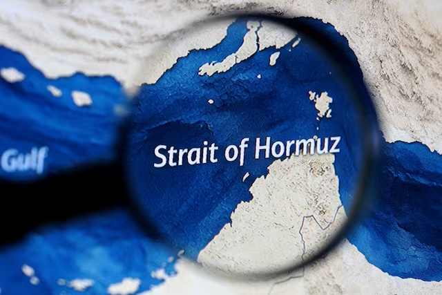 A map showing the Strait of Hormuz is seen in this illustration taken March 23, 2026. REUTERS/Dado Ruvic/Illustration/File Photo 