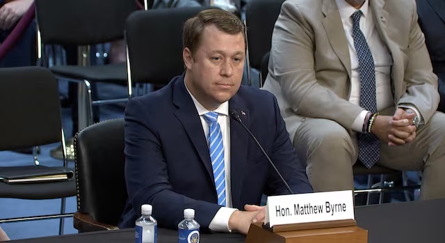 Judge Matthew Byrne of Ohio appears before the U.S. Senate Judiciary Committee in Washington, D.C., U.S., June 24, 2026. U.S. Senate/Handout via REUTERS