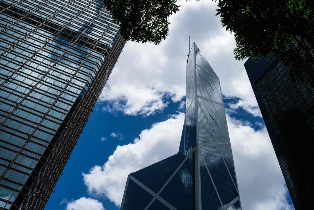 The Bank of China (Hong Kong), or BOCHK, building is seen between other commercial buildings in Hong Kong on July 16, 2020. AFP
