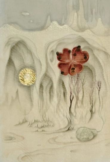 Zhang Xiaoli, Hidden Ravines, 2025, Ink and colour on silk, 27x20cm.