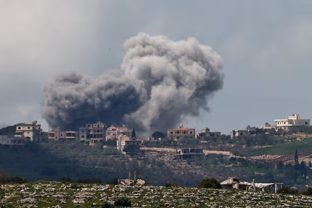 Smoke rises following an airstrike in Lebanon, as seen from Israeli side of the border, April 11, 2026. REUTERS/Amir Cohen 