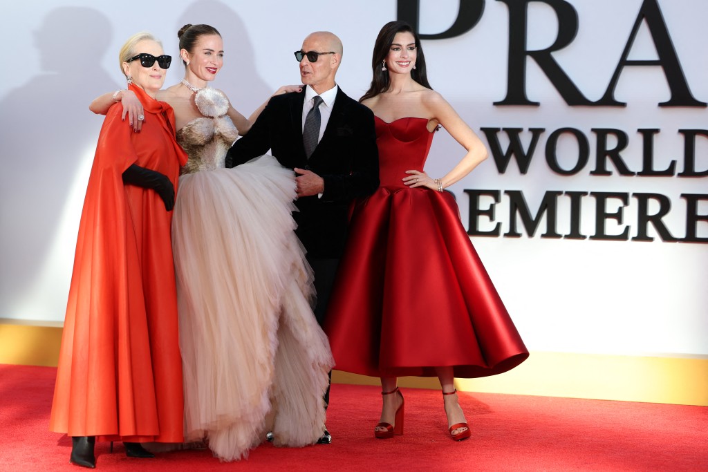 US actress Meryl Streep, British actress Emily Blunt, US actor Stanley Tucci and US actress Anne Hathaway attend the world premiere of "The Devil Wears Prada 2" at Lincoln Center in New York City, on April 20, 2026. (Photo by ANGELA WEISS / AFP)