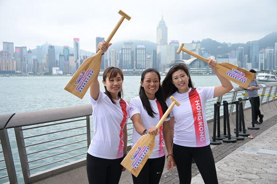 Members of the Hong Kong women’s team include, from left, Karly Leung, Zoe Tam and Iris Hung.