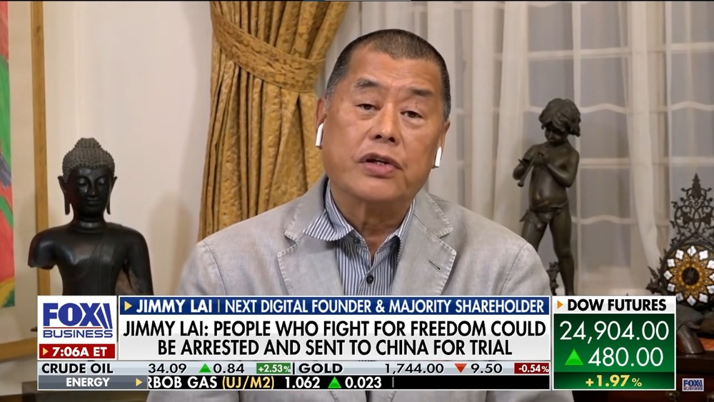 Jimmy Lai during a remote interview with Fox Business. File photo. Jimmy Lai during a remote interview with Fox Business. File photo.