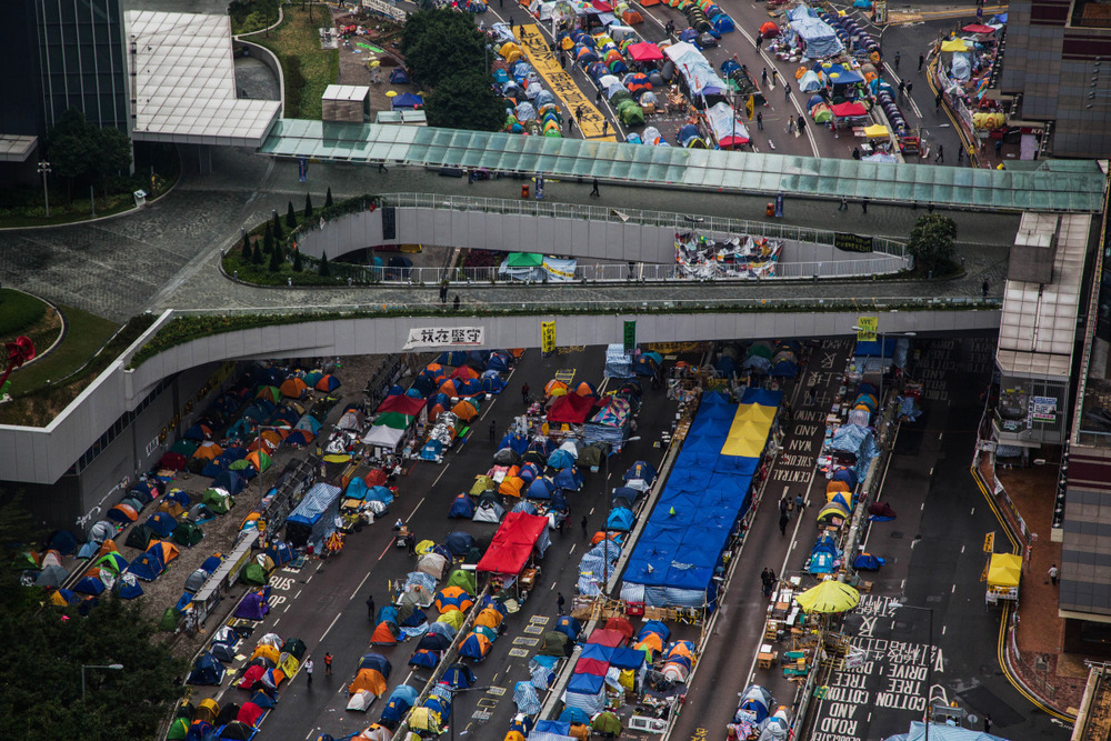 Tents outside the Central Government Offices in the Admiralty district of Hong Kong in December 2014. (Bloomberg) Tents outside the Central Government Offices in the Admiralty district of Hong Kong in December 2014. (Bloomberg)